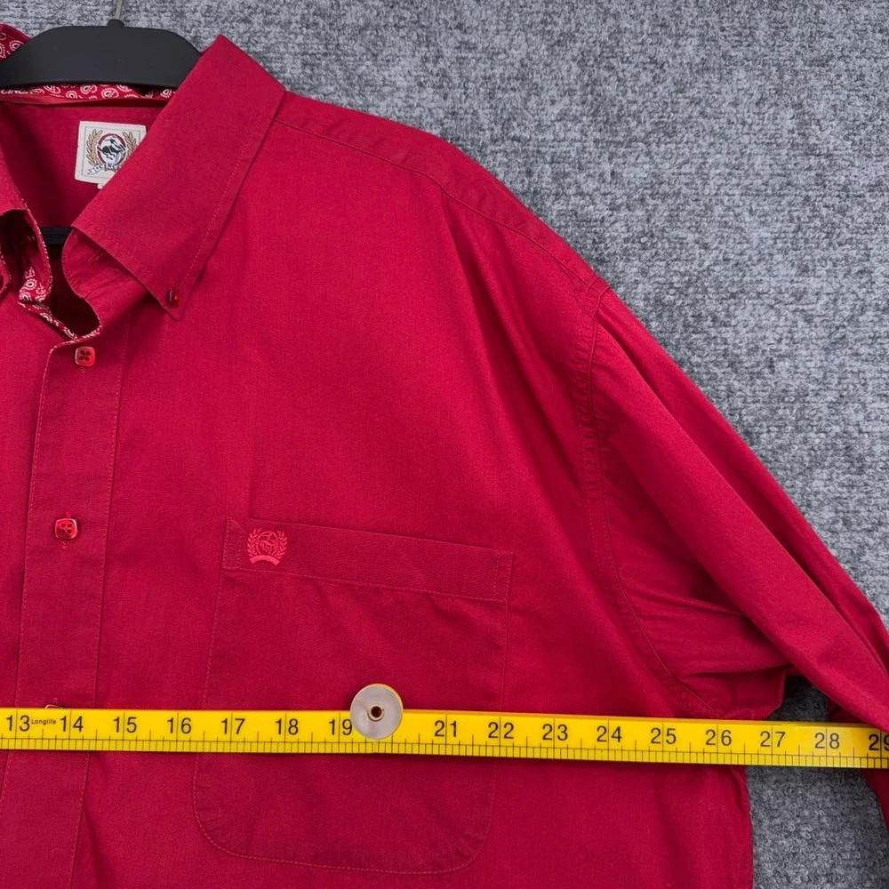 Cinch Button Down Shirt Mens XXL 100% Cotton Red‎ Long Sleeve